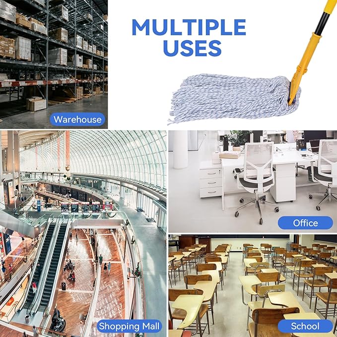 Commercial Heavy Duty Mop Heads Replacement for Rubbermaid: 6 Packs Industrial Wet Mop Head for Floor Cleaning - Commercial Products Wet Refills