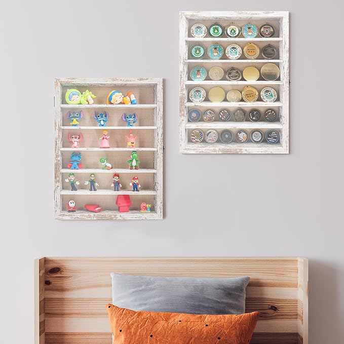GMFrames 12x16 Wooden Shadow Box Frame with Removable Shelves Deep Display Case for Military Medals Keepsakes White