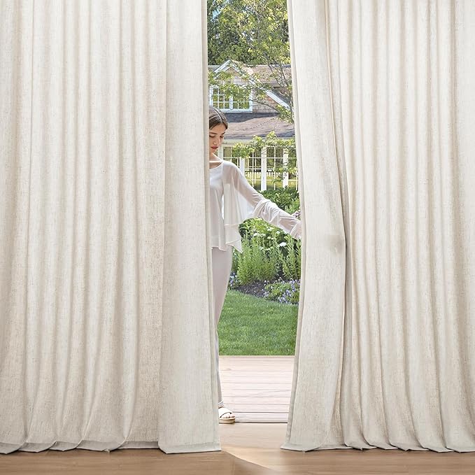 MIULEE Non-See-Through Privacy Linen Curtains 2 Panels, Light Filtering Window Curtains Farnhouse Textured Back Tab Semi Sheer Drapes for Bedroom Living Room, 52 x 63 Inches Long, Linen