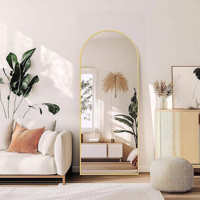Full Length Mirror, 59" x 18" Arched Full Body Mirror Large Standing Floor Mirrors, Mirrors for Bedroom, Bathroom, Living Room Standing or Wall Leaning, Gold