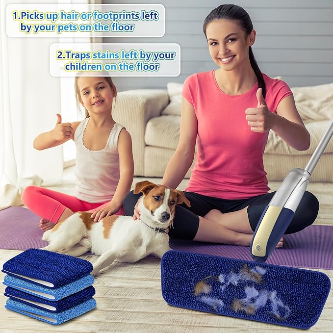 Spray Mops for Floor Cleaning: MEXERRIS Wet Mops with Sprayer for Hardwood Wood Tile Laminate Vinyl - Home Commercial Flat Mop with 4 Washable Pads for Swiffer Powermop & 2 Refillable Bottles