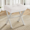 18-Inch Vanity Stool Chair, Vanity Bench with Metal X-Legs, Ottoman Accent Stool with Breathable and Soft Boucle Fabric Saddle Seat, White