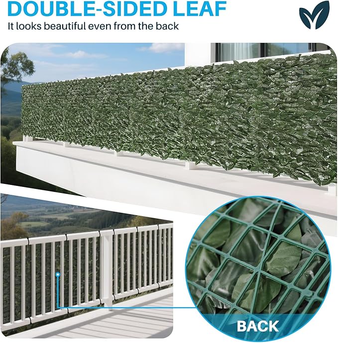 Patio Paradise Artificial Faux Dark Larual Leaf Fence Screen Roll 58 inch x 196 inch 2 Pcs Artificial Leaf Vine Hedge Outdoor Decor-Garden Backyard Decoration Panels Fence Cover