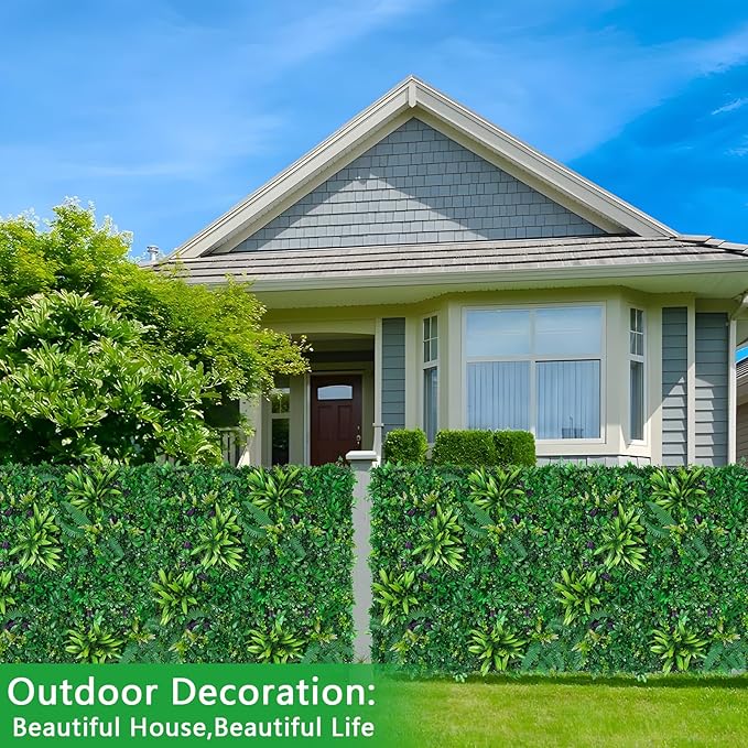 8pcs 20''x20'' Grass Wall Panels, Artificial Hedge Panels Greenery Wall, UV Protected Faux Grass Backdrop Privacy Fence Screen, Greenery Wall for Outdoor Indoor Garden Birthday Wedding Decor