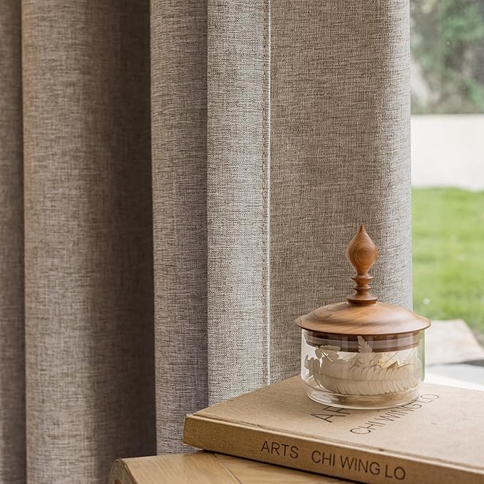 Textured Linen Double Pleats 100% Blackout Curtains for Bedroom/Living Room Blackout Curtains 108 Inches Long, Energy Saving Window Treatment Curtains,26Wx108Lx2, Rust Brown