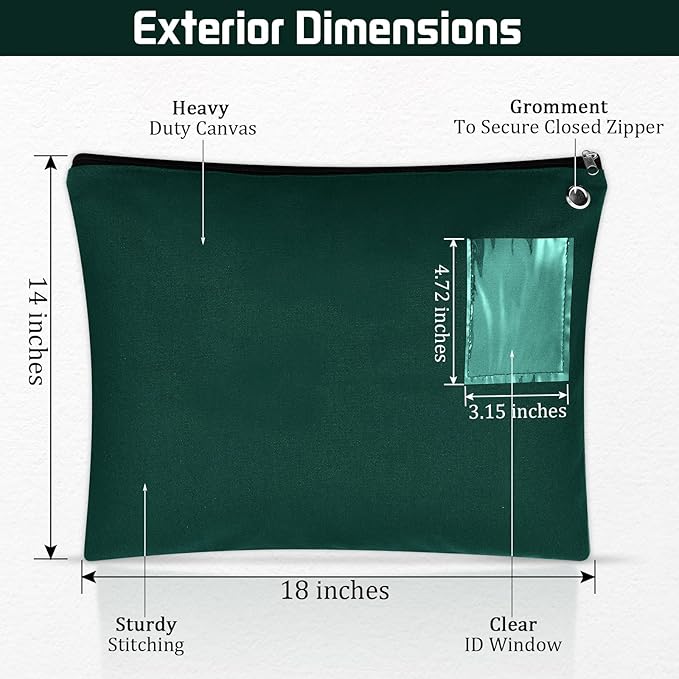 2 Pcs Interoffice Mailer Canvas Transit Sack Zipper Bag 18" x 14" Large Zipper Pouch with Grommet Interoffice Mail Bag (Green)