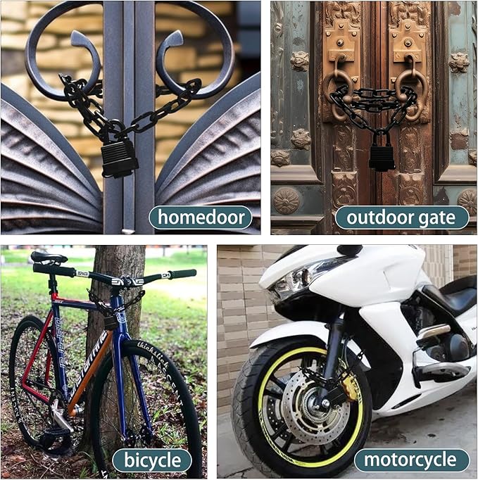 Heavy Duty Weather-Resistant Padlock with Chain, Anti-Theft Advanced Hardened Security Chain Lock for Fences, Backyard Gates, Motorcycles, Bicycles, Outdoor Furniture (Lock+Chain)