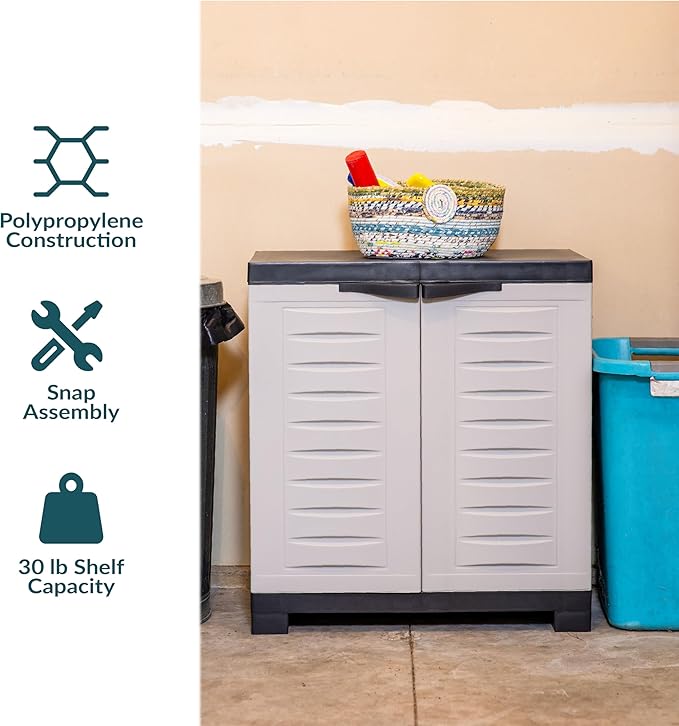 Sunnydaze Plastic Garage Storage Cabinet with Adjustable Shelf - 25.5" H - Garage, Office, Home, Laundry Room - Gray