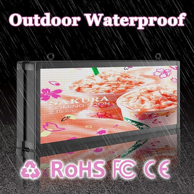 P10 39"x14" Double-Sides LED Advertising Sign Outdoor Digital Billboard with High Brightness, WiFi Programmable for Stores, HD Image/Text Display, Weatherproof & Energy Efficient