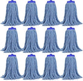 Matthew Cleaning Screw-on Heavy Duty Cotton Wet Mop Replacement Heads(Blue, Large,12 Pack) with 2 Pack Microfiber Cloth for Residential & Commercial Floor Cleaning Use- Fit Standard American Screw