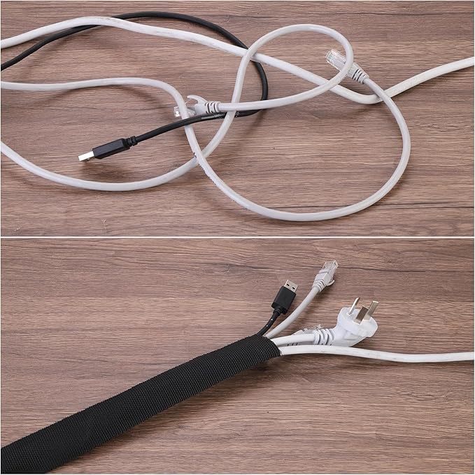 MECCANIXITY Braided Cable Sleeves Heat Shrinkable Fabric Sleeving, 1 3/8" 16ft Black 2:1 Ratio Heat Shrinkable Cord Protector for Harness Cable, Network Cable Protection, Cable Management