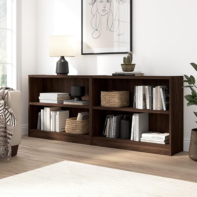 Bush Furniture Universal Small 2 Shelf Bookcase in Black Walnut, Low Storage and Display Bookshelf for Home Office or Living Room Organization