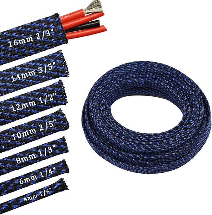 30ft PET Expandable Sleeving Wire Cable Sleeve (1/4", Blue&Black)
