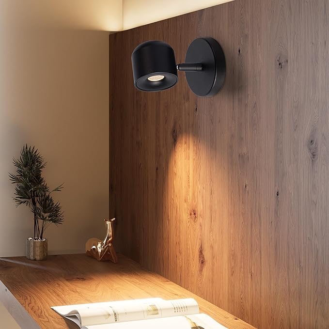 Aisilan 2 Packs Modern Adjustable Wall Sconce Fixture Black LED Warm White Ceiling Spot Wall Light for Hallway Gallery Display Bedside Bedroom 7W 3000K