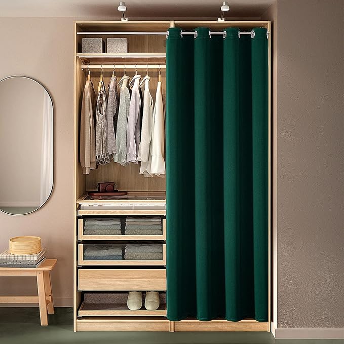 ChrisDowa Blackout Door Curtains for Doorway Privacy, Grommet Closet Curtain for Bedroom Closet Door, Thermal Insulated Doorway Cover Room Divider Drapes (1 Panel, Forest Green, 34 x 80 Inch)
