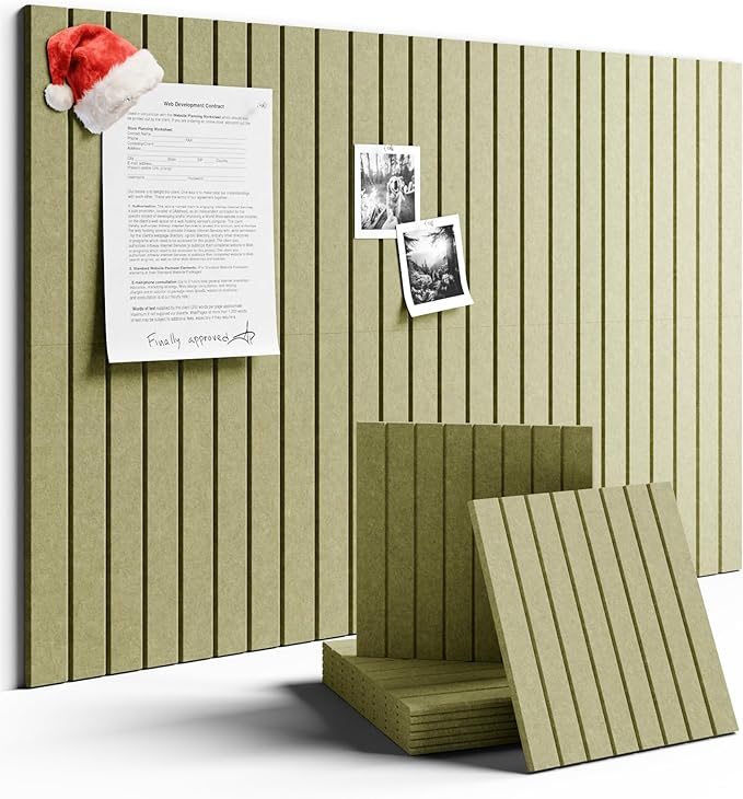 Large Felt Bulletin Board 48" x 36" Cork Board Alternative - 6 Pack with 40 Safe Removable Adhesive Tabs, Cork Boards for Walls Cork Board for Home Office Classroom Pin Board (Olive Green)