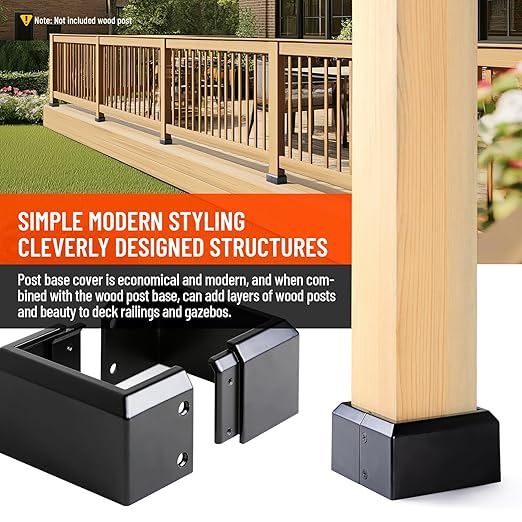 4"x4" (Actual: 3.5"x3.5") Deck Post Base Cover Split, Aluminum Post Base Trim Skirt Decorative Black 8Pack