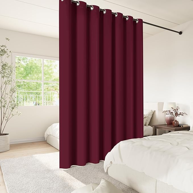 ChrisDowa Room Divider Curtain 120 Inches Long, Wide Blackout Sliding Door Curtain for Bedroom, Room Darkening Privacy Window Curtain for Patio Door (1 Panel Set, Burgundy Red, 100 x 120 Inch)