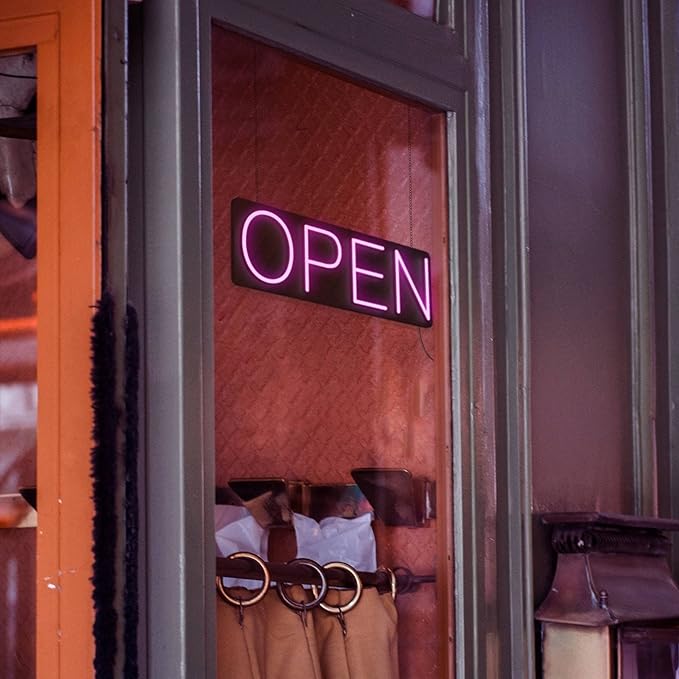 HiNeon Pink Neon Open Sign 20inx7in LED Open Sign w/Remote Controller, Electric Light Up Open Sign for Business Store, w/Hanging Chain for Shop Windows, Direct Plug-In w/ 12V Power Adapter