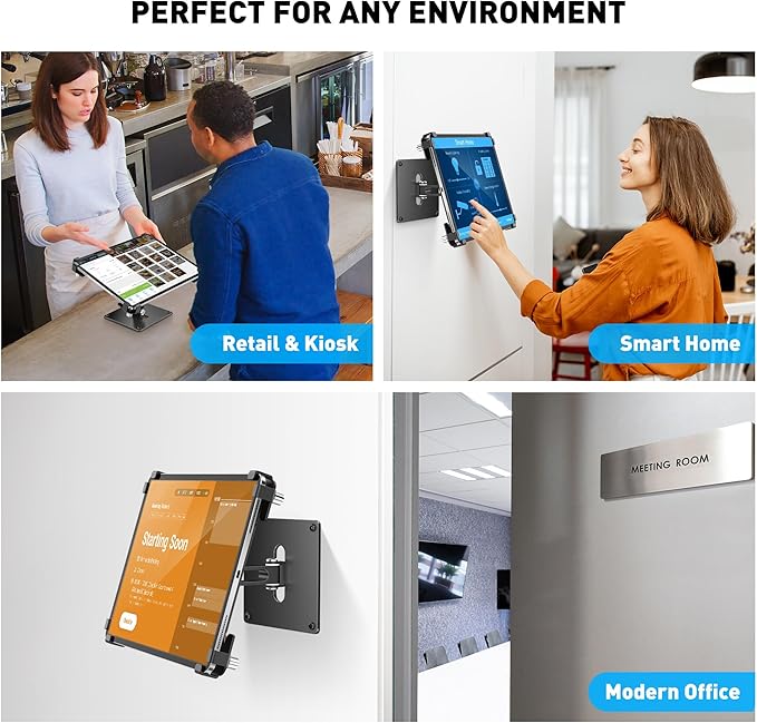 AboveTEK Universal Tablet Wall Mount, Anti-Theft iPad Mount with Locking Enclosure for 9.7"-13" Screen, Heavy-Duty Aluminum Kiosk for Business POS Display, Adjustable 360° Swivel & Tilt VESA Mount