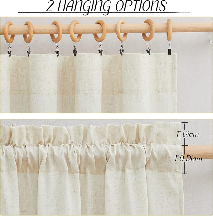 NICETOWN Kitchen Window Curtains 45 inch Long, Linen Texture Rod Pocket Rustic Privacy Drapes Semi Sheer with Light Filtering for Basement/Bathroom, Off White, W55 x L45, 2 Panels