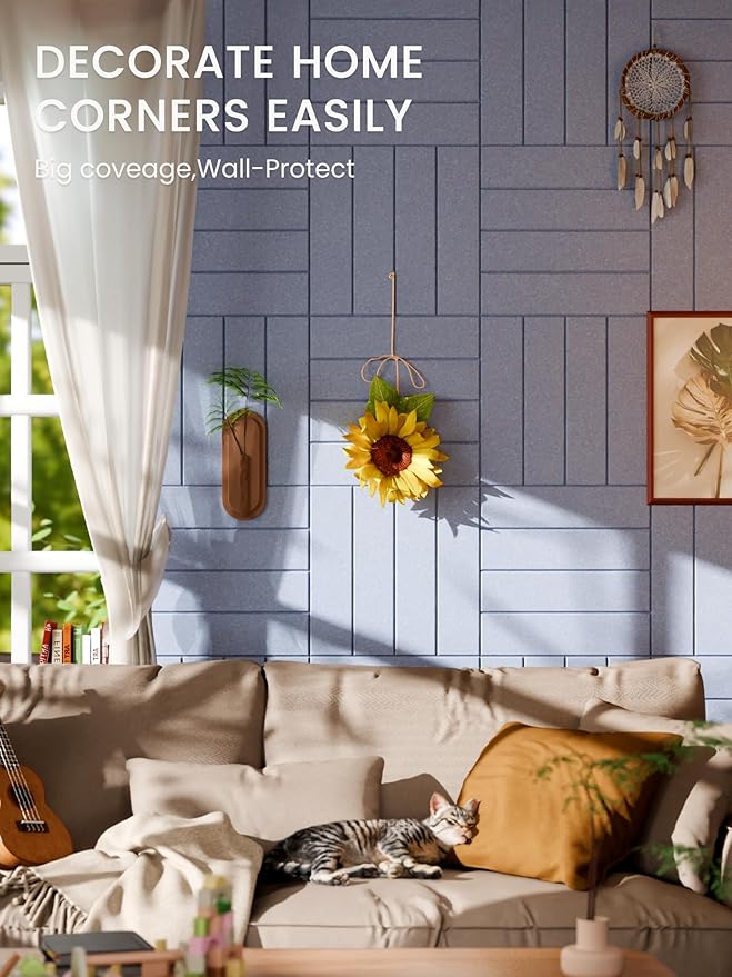 Bumusty Large Cork Board Alternative-36 x24 Felt Bulletin Board Tiles, with 30 Pushpins, 40 Adhesive Tabs, 6-Pack Slat Wall Paneling, Cork Boards for Office Push Pin Board Felt Board-Soft Periwinkle