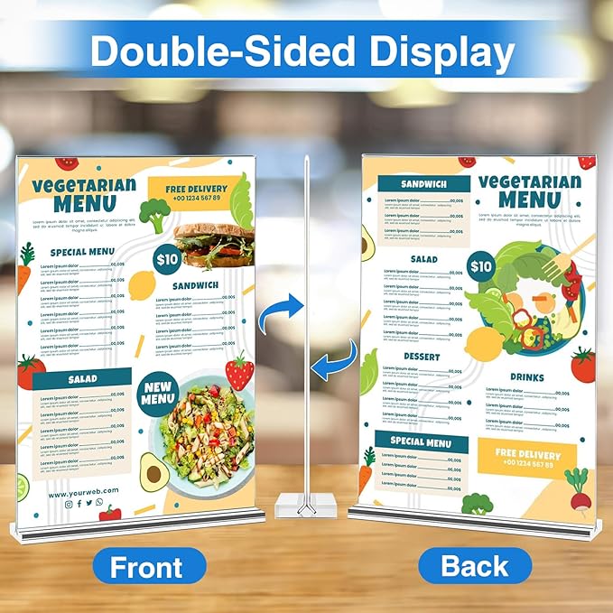 26 Pack Acrylic Sign Holder 4 x 6 Clear Display Table Signs Stand, Double Sided T Shape Flyer Holder Plastic for Picture Paper Frame Holder Home Office Menu Retail Show Fair