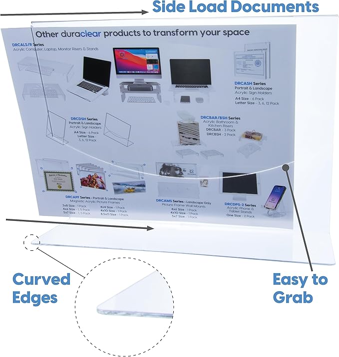 Mammoth DuraClear Acrylic Sign Holders 8.5 x 11 - Extra Thick and Durable Desktop Paper Sign Holders - Perfect for Retail and Booth Display Supplies - 6 Pack, Landscape