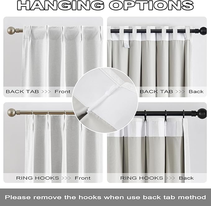 DUALIFE Greyish White Blackout Curtains, Pinch Pleated Folding Accordion Curtains with Hooks 2 Panels, Room Darkening Linen Blended Window Drapes for Bedroom,40 by 84 Inch Length 2 Burg