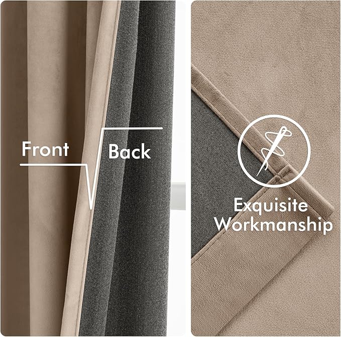 MIULEE Velvet Curtains 90 Inches Long 2 Panels Set for Bedroom, Pinch Pleat Back Tab Luxury Thermal Insulated Living Room Darkening Drapes Pleated Blackout Window Curtains with Hooks, Camel Beige