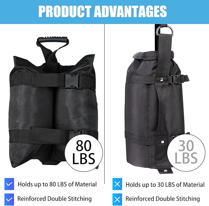 TRINKA 320 LBS Extra Large Canopy Weights Sand Bags Set of 4-1680D Oxford Heavy Duty Sandbags for Outdoor Tent, Patio Umbrella, Gazebo, Sun Selter, Windproof Pop up Tent Weights, Black (No Sand)