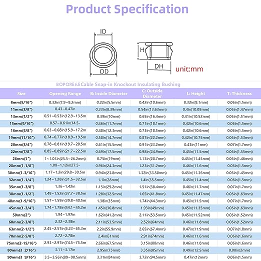 50 pcs Black Snap Bushing 3/8" (11 mm) Mounting Diameter, Plastic Cable Hole Grommets for Wiring, Round Nylon Snap in Locking Electrical Wire Cord Hose Tubing Bushings Grommets Protectors