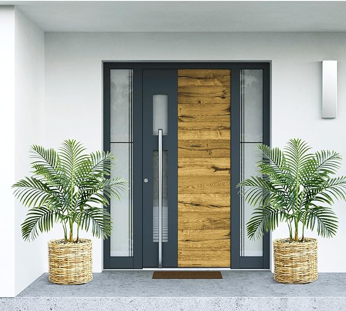 2 Pack Artificial Palm Tree 3FT Artificial Plants Indoor Tropical Fake Palm Tree Areca Floor Plant in Black Pot with 9 Trunks & Real Bark Design, Faux Palm Plant for Outdoor Patio Home Office Decor