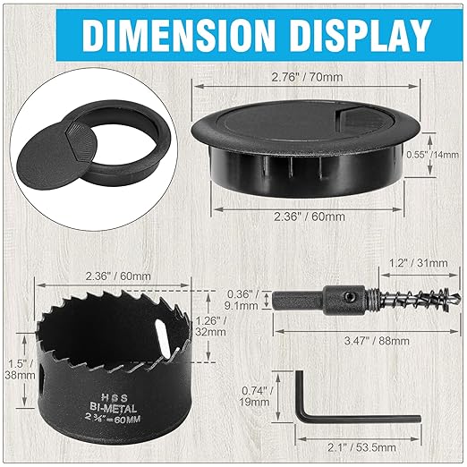 2-3/8" Spring Desk Grommet, JTemgle Plastic Cable Hole Cover with Hole Saw Computer Table Cord Wire Organizer Caps Desktop Cord Management for Home Office TV Stands Tabletops - Black, 13 Pcs