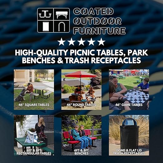 COATEDOUTDOORFURNITURE RDT-P-BLK Heavy Duty Round Trash Receptacle with Dome Top, Liner Included, 32 Gallon, Black, Made in America