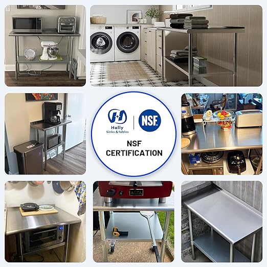 Hally Stainless Steel Table for Prep & Work 24 x 36 Inches with Caster Wheels, NSF Commercial Heavy Duty Table with Undershelf and Galvanized Legs for Restaurant, Home and Hotel