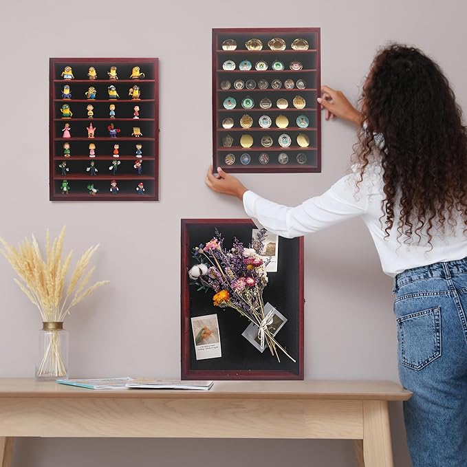 GMFrames 16x20 Wooden Shadow Box Frame with Removable Shelves Deep Display Case for Military Medals Keepsakes Cherry