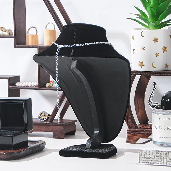 Necklace Display Stand for Selling, Necklace Holder Organizer, Jewelry Display for Vendors,Velvet Chain Jewelry Bust Holder Organizer (6, Black)