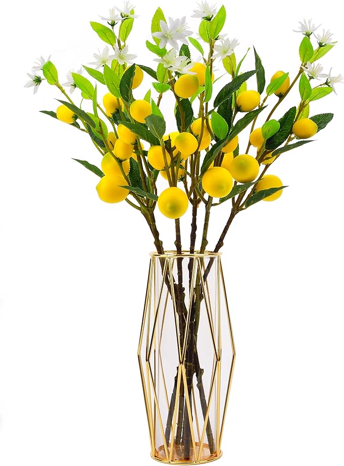 24 Inch Artificial Lemon Branches -5 Pieces Set of Realistic Fake Lemon Tree Stems and Fruits for Kitchen, Farmhouse, and Home Decoration