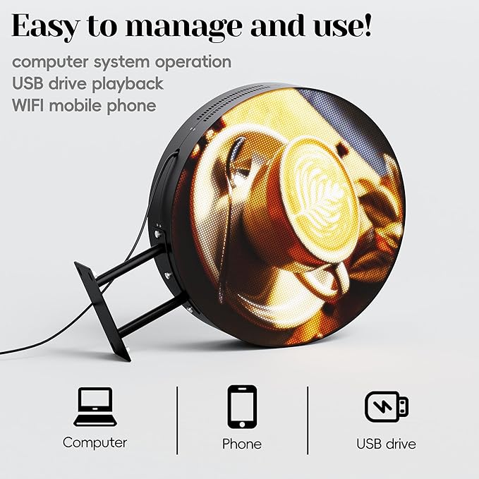 P5 Outdoor LED Light Box Sign Programmable, Round Double-Sided Full Color Custom Business Digital Display Screen, Image Video Signage Panel Board for Store Advertising Cafés, Bars 20"