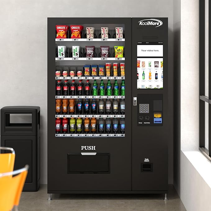 KoolMore Refrigerated Snack Vending Machine with 60 Slots and 22 Inch Touch Screen with CC Reader and Bill Acceptor in Black (KM-VMRT-50-BR)