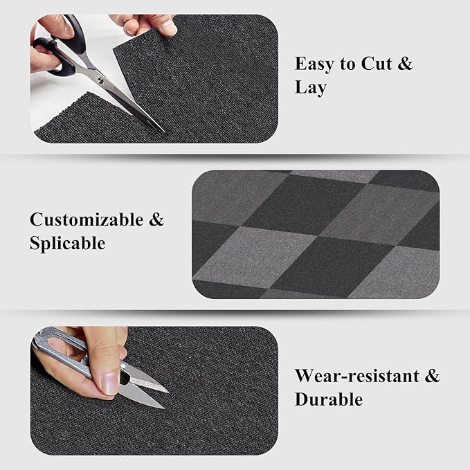 20" X 20" Carpet Tiles, Carpet Squares, 24 Tiles/64.5 Sq.Ft per Box, Floor Carpet Tiles for Home Office Industry, Dark Grey