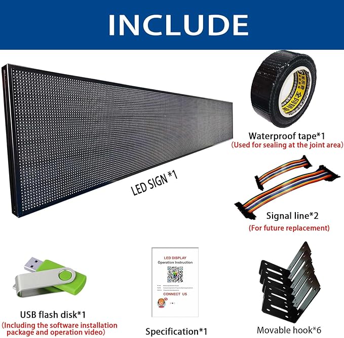 HS P10 115'’x20’’ Programmable Led Sign, Outdoor Digital Scrolling Signs, Open Neon Signs, Electronic Message Display Screen Banner Board, Full Color High Brightness WIFI Control Customized text for Business Store Advertising Restaurant Window