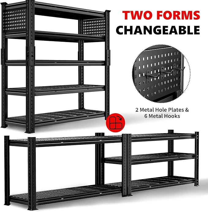SILVEL 48.2" W Garage Shelving, 5000LBS Heavy Duty Metal Shelving, 2025 Grid Storage Shelves with 2 Side Pegboards, Industrial 5 Tier Shelves for Basement Pantry Warehouse Supermarket, 6 Pack