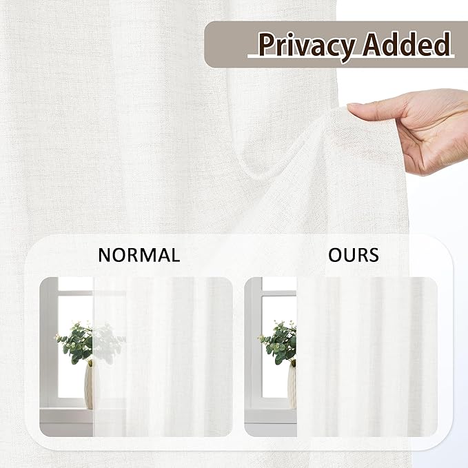 White Pinch Pleated Sheer Curtains 90 Inches Long, Textured Window Treatments Curtain for Bedroom/Living Room 42x90 Inch 2 Panels Back Tab Rod Pocket