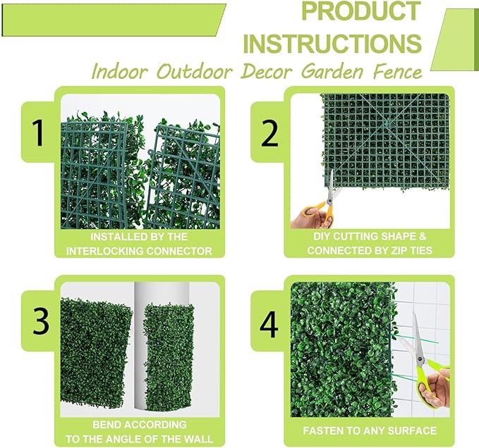 AOKIE 20"X20" Artificial Grass Wall, 16Pcs Boxwood Hedge Wall Panels UV-Anti Grass Backdrop Wall Decor, Greenery Privacy Hedge Screen for Indoor Outdoor Patio Balcony, Party Garden Fence Decor
