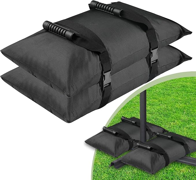 Esmorah Umbrella Base Weights Sand Bags, 2 Pack 45lbs Fillable Weight Bags to Hold Things Down, Black Weighted Base Sandbags for Outdoor Furniture Patio Cantilever Umbrellas Stand (Without Sand)