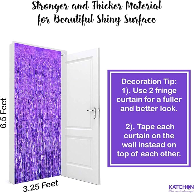 Katchon, Wavy Purple Foil Fringe Curtain - Pack of 2 | Wavy Streamers, Unicorn Party Decorations | Purple Fringe Backdrop for Baby Shower, Birthday, Mermaid Party Decorations | Halloween Decor Indoor