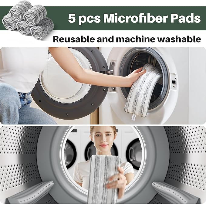 JOYMOOP Commercial Mop and Bucket Set, 17.7-inch Dust Mops for Floor Cleaning, Flat Mop Bucket with Wringer, Include 5 Reusable Microfiber Mop Pads - Forest Green