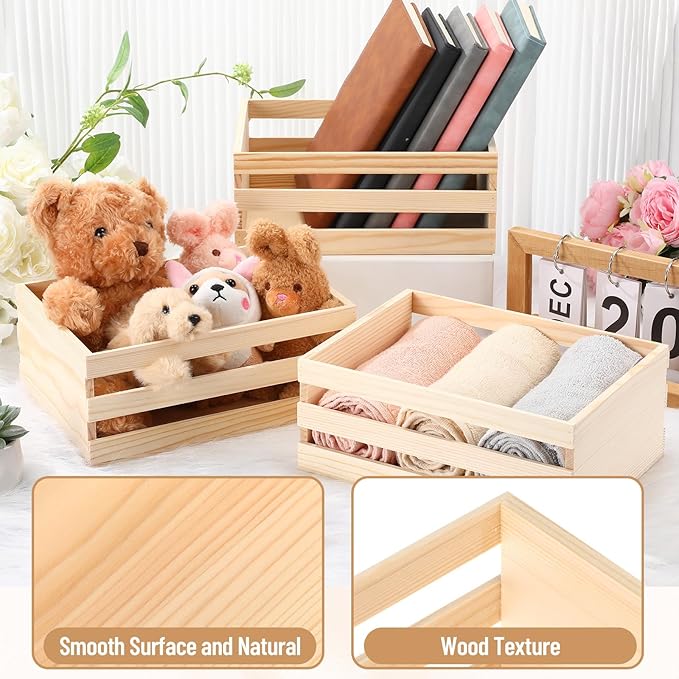 Gerrii 12 Pcs 8'' Small Wooden Crates for Crafts Unfinished Crates Centerpiece Mini Rustic Wood Basket Box for Display Storage Milk Wine Closet Home Bathroom Kitchen Office Decor